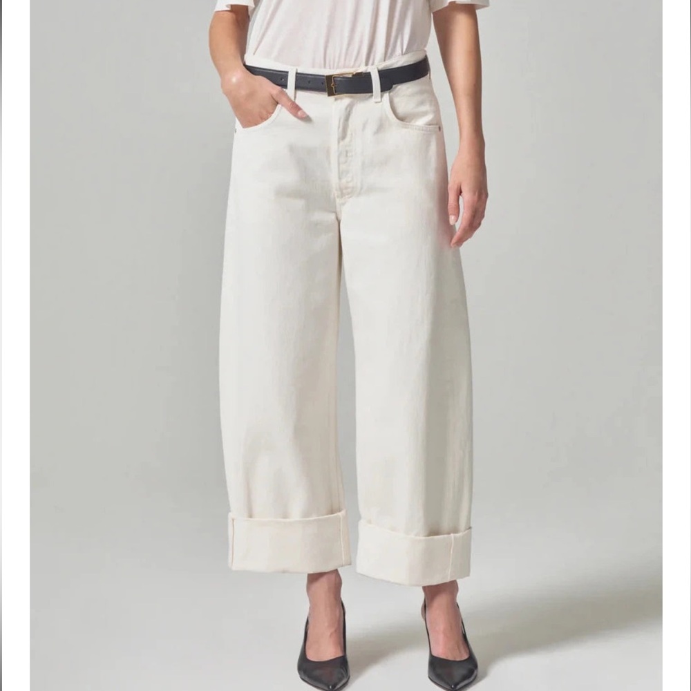 Citizens Of Humanity Off-White Wide Leg Cuffed Jeans